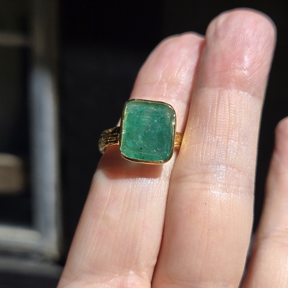 Green Beryl 5k sterling & gold ring sz7.75 - Picture 8 of 12